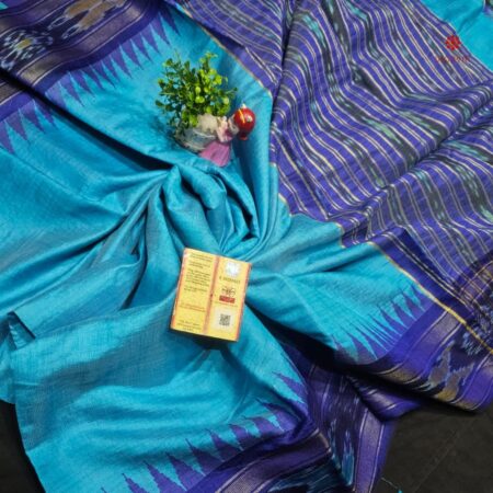 Buy Online Aqua Blue Handwoven Raw Silk Pochampally Saree