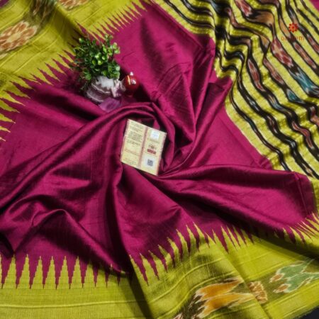 Buy Online Magenta Pink Handwoven Raw Silk Pochampally Saree