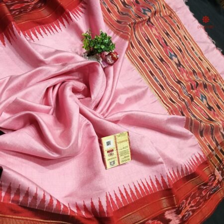 Buy Online Baby Pink Handwoven Raw Silk Pochampally Saree