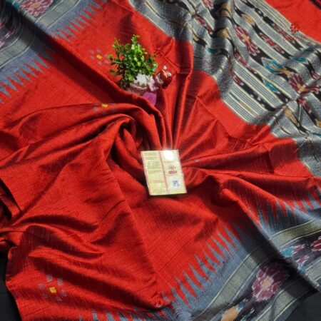 Buy Online Lava Red Handwoven Raw Silk Pochampally Saree