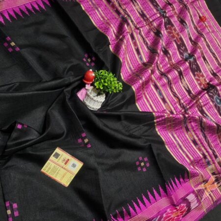 Buy Online Black Handwoven Raw Silk Pochampally Saree