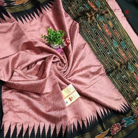 Buy Online Dusty Pink Handwoven Raw Silk Pochampally Saree