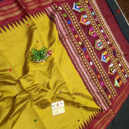 Buy Online Yellow Handwoven Raw Silk Pochampally Saree