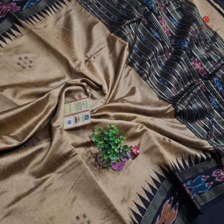 Buy Online Tortilla Brown Handwoven Raw Silk Pochampally Saree