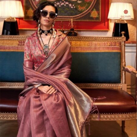 Buy Online Punch Pink Moss Chiffon Handloom Weaving Saree