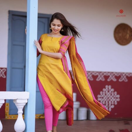 Buy Online Yellow Pure Kanchi Cotton Suit Set