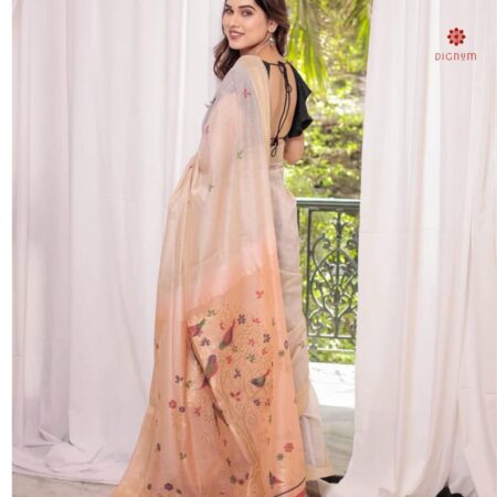 Buy Online Pastel Pink Handwoven Moonga Silk Cotton Saree