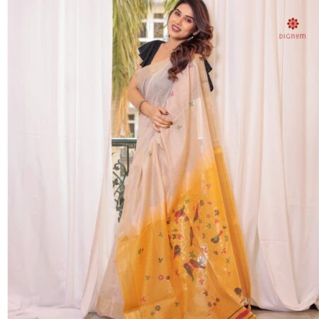 Buy Online Golden Yellow Handwoven Moonga Silk Cotton Saree