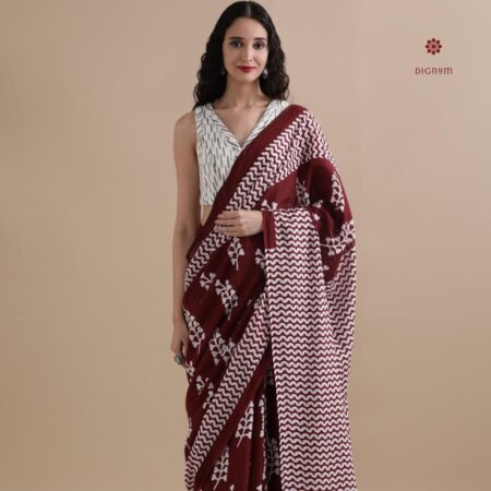 Buy Online Hickory Brwon Pure Mulmul Cotton Printed Saree
