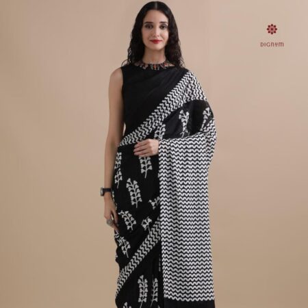 Buy Online Raven Black Pure Mulmul Cotton Printed Saree