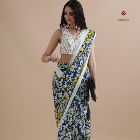 Buy Online Pearl White Pure Mulmul Cotton Printed Saree