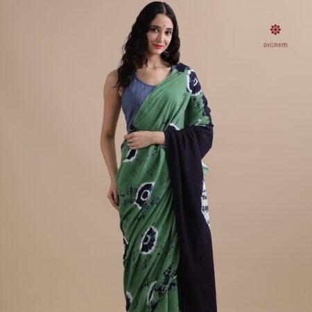 Buy Online Hunter Green Pure Mulmul Cotton Printed Saree