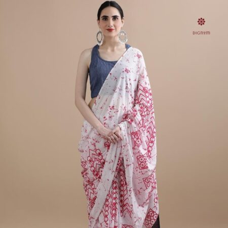 Buy Online White Red Pure Mulmul Cotton Printed Saree