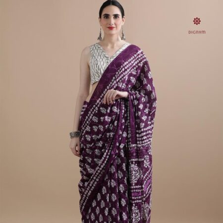Buy Online Byzantium Purple Pure Mulmul Cotton Printed Saree