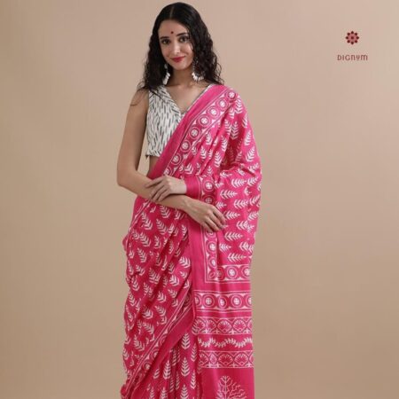Buy Online Pink White Pure Mulmul Cotton Printed Saree