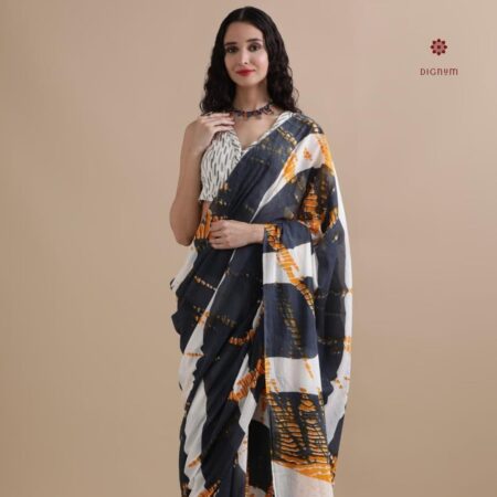 Buy Online Grey White Pure Mulmul Cotton Printed Saree
