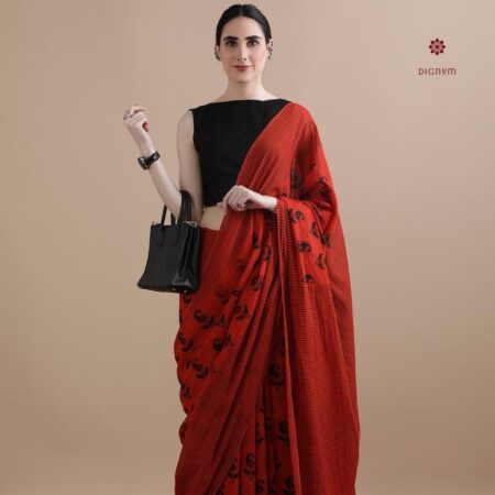 Buy Online Rust Orange Pure Mulmul Cotton Printed Saree