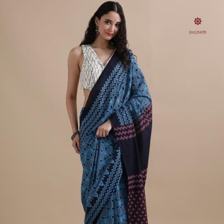Buy Online Frost Blue Pure Mulmul Cotton Printed Saree