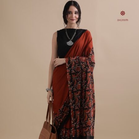 Buy Online Brown Black Mulmul Cotton Printed Saree