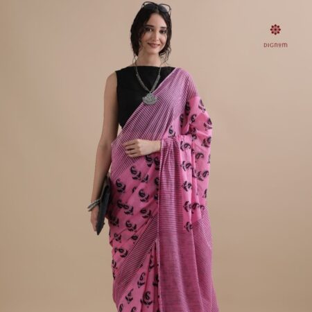 Buy Online Taffy Pink Pure Mulmul Cotton Printed Saree