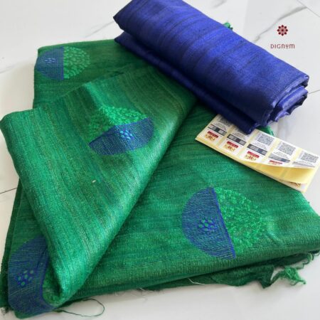Buy Online Green Tussar Ghicha Silk Embroidery Saree