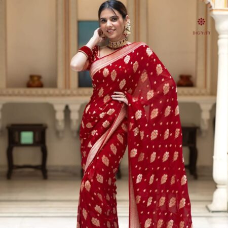 Buy Online Scarlet Red Woven Banarasi Georgette Saree