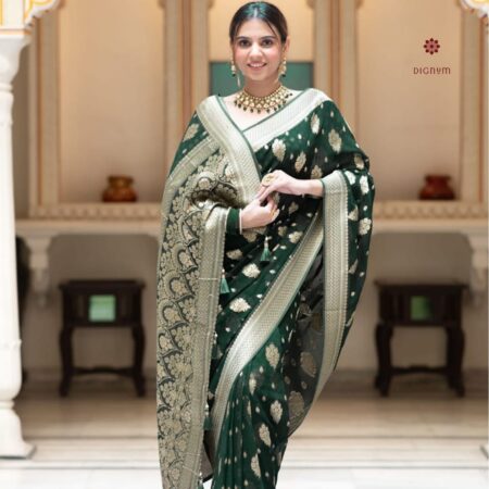 Buy Online Sacramento Green Woven Banarasi Georgette Saree