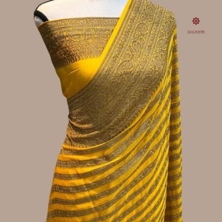 Buy Latest Design Bright Yellow Khaddi Georgette Banarasi Saree