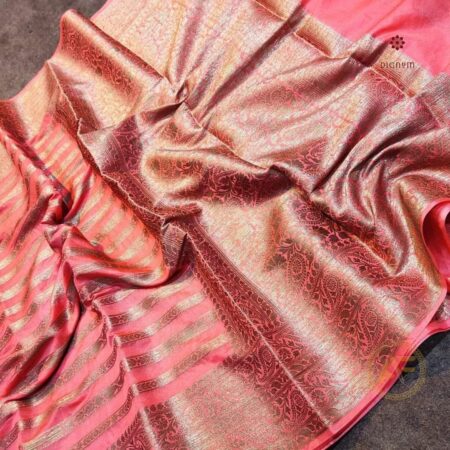 Buy Latest Design Salmon Pink Khaddi Georgette Banarasi Saree