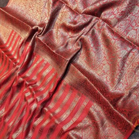 Buy Latest Design Coral Red Khaddi Georgette Banarasi Saree