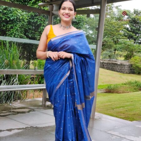 Latest Design Sapphire Blue Cotton Silk Woven Maheshwari Saree