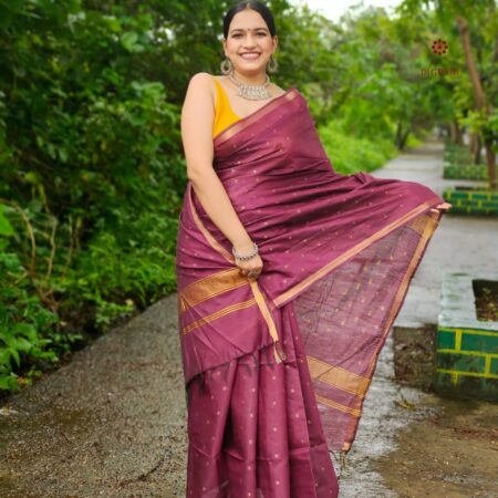 Latest Design Mulberry Pink Cotton Silk Woven Maheshwari Saree