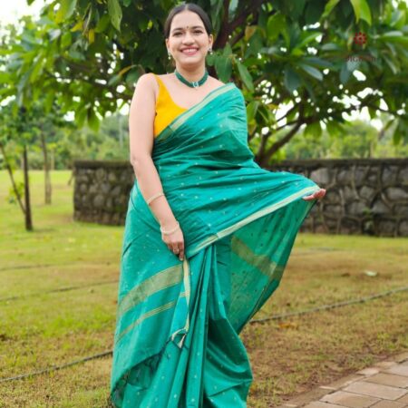 Latest Design Sea Green Cotton Silk Woven Maheshwari Saree