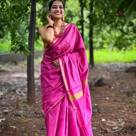 Latest Design Magenta Pink Cotton Silk Woven Maheshwari Saree