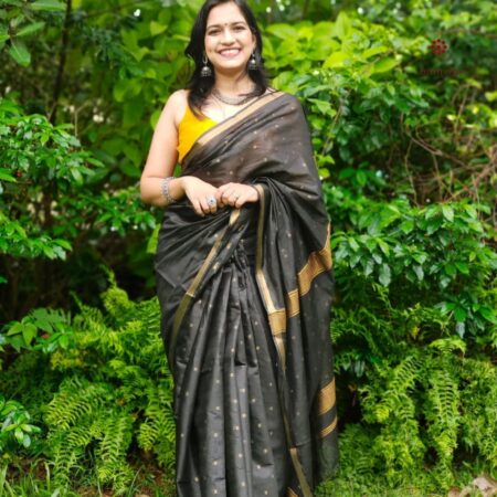 Latest Design Charcoal Grey Cotton Silk Woven Maheshwari Saree