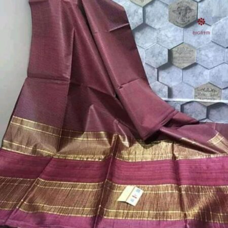 Latest Design Plum Purple Pure Tussar by Ghicha Zari Stripe Saree