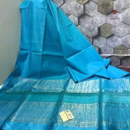 Latest Design Cerulean Blue Pure Tussar by Ghicha Zari Stripe Saree