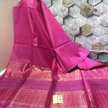 Latest Design Raspberry Pink Pure Tussar by Ghicha Zari Stripe Saree