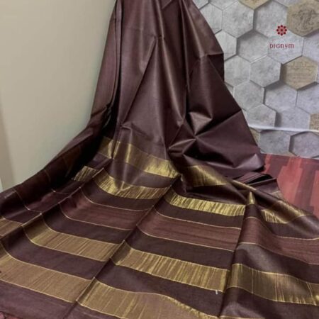 Latest Design Umber Brown Pure Tussar by Ghicha Zari Stripe Saree