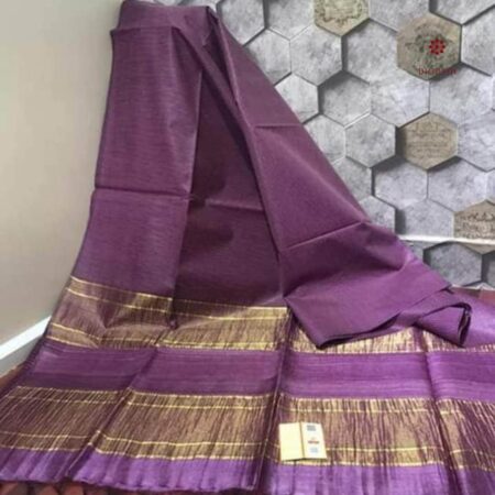 Latest Design Dewberry Purple Pure Tussar by Ghicha Zari Stripe Saree