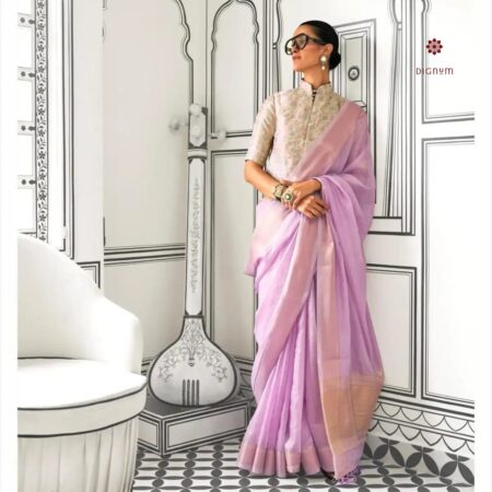 Latest Design Orchid Purple Moss Chiffon Handloom Weaving Saree