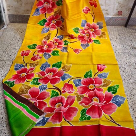 Latest Design Bumblebee Yellow Pure Bishnupuri Silk Saree