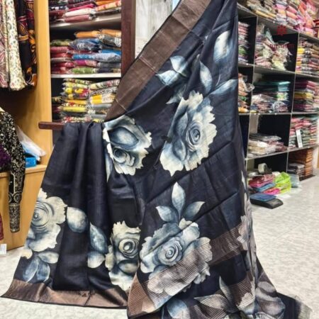 Latest Design Raven Black Hand Painted Pure Gachi Tussar Silk Saree