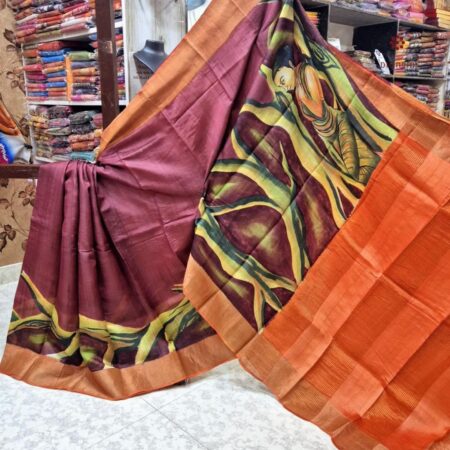 Latest Design Mulberry Pink Hand Painted Pure Gachi Tussar Silk Saree