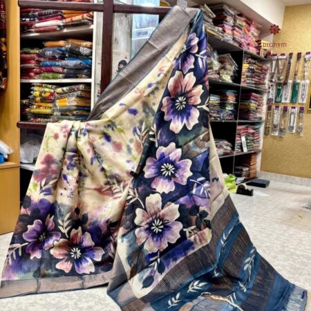 Latest Design Multicolor Hand Painted Pure Gachi Tussar Silk Saree