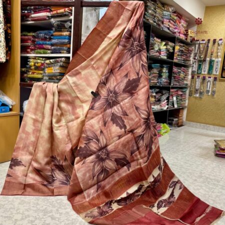 Latest Design Brown Hand Painted Pure Gachi Tussar Silk Saree