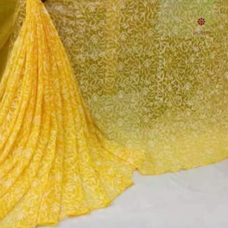 Latest Design Bright Yellow Hand Embroidered Chikankari Saree