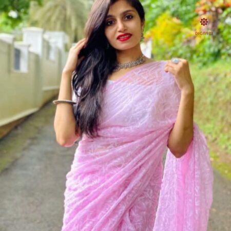 Latest Design Baby Pink Hand Embroidered Chikankari Saree