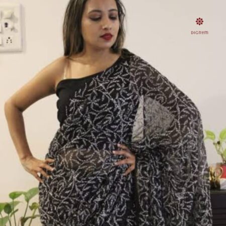 Latest Design Black Hand Embroidered Chikankari Saree
