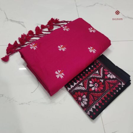 Latest Design Pink Handloom Cotton Embroidered Saree